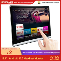 CARFLYER 13.3 Inch Headrest TV 8K Car Monitor Android 10.0 4GB+64GB Tablet Touch Screen WiFi/Bluetooth/USB/SD/HDMI In Out FM