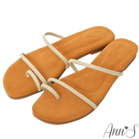 (季末換季出清)Ann’S水洗牛皮-套指軟軟小羊皮平底涼拖鞋-杏