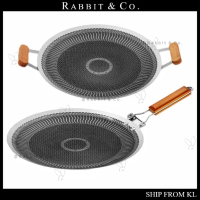 R&C 316 Stainless Steel Non-Stick Frying Pan Wooden Handle Grill Pan Barbecue Plate Baking Tray