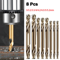 8pcs HSS M35 Cobalt Drill Bit 3~5.2mm Drill Diameter Straight Shank Drill For Stainless Steel Auger Drill Press Power Tool Parts