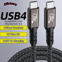 USB4 Data Cable Compatible for Thunderbolt 4 Type C Dual-head 8K Screen Casting Cable 40Gbps Transmission PD240W Fast Charging