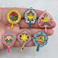 10pcs Retro Charm Sun Crown Rose Comb Tea Pot Fan Earrings Pendant DIY Handmade Jewelry Accessories Key Chain Enamel Charms