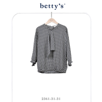betty’s貝蒂思 立領領帶印花雪紡七分袖上衣(深藍)