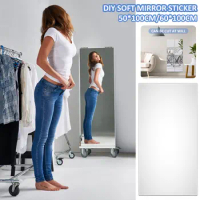 Self Adhesive Mirror Stickers Flexible Mirrors Sheets Cuttable DIY PET Non Glass Wall Decorative Mirror for Bathroom Bedroom Gym