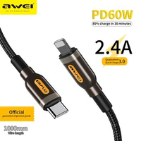 Awei CL-125 USB C to Type C Cable 3A Fast Charging wire for Huawei mate 40 30 20 Samsung for iphone 12 14 Phone Lightning Cable