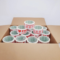 Lakban Fragile Merah-Putih (1 dus/72 roll) 48mm x 50 Meter x 45mic Merk Online-Tape (kualitas Daimar