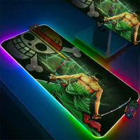 ONE PIECE Anime Zoro New Large Mousepad XXL Gaming Laptop RGB Mouse Mat Carpet PC Office LED Desk Mat with Backlit for CS GO LOL