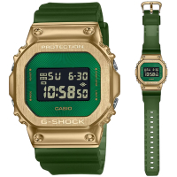 CASIO 卡西歐 G-SHOCK 沙漠越野 金屬錶殼霧面半透明方形電子錶-綠金(GM-5600CL-3 防水200米)