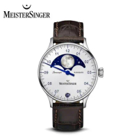 【MeisterSinger 明斯特單指針】LS901 月相 蛋白石 40mm｜自動上鍊 德國錶 機械錶 男/女錶 