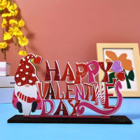 Happy Valentines Day Wooden Table Top Decor Wood Gnome Block Sign Sweet Heart Wedding Gift DIY Table Display Party Decoration