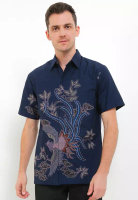 Rianty Batik Hem Furing Firenze Batik Pria Lengan Pendek Navy