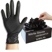 100/50/20PCS Black Nitrile Gloves Thickened Black Nitrile Gloves for Cleaning Hairdressing Waterproof Dishwashing Tattoo Gloves