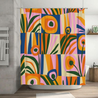 Mid Century Modern Abstract Geometric Boho Shower Curtains for Bathroom Cute Blue and Green Floral B
