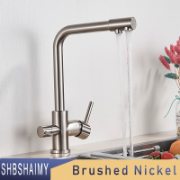 SHBSHAIMY Filter Kitchen Faucet Chrome Drinking Pure Water Kitchen Tap Deck Mounted Dual Handles 3-W