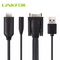 LiNKFOR HDMI-compatible To VGA Adapter With 3.5mm Audio Cord Female HDMI-compatible Male to VGA Male Active Video Converter