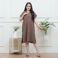 DASTER KERAH CRINKLE DRESS CRINKLE DASTER MIDI DRESS HOME DRESS Wanita