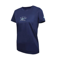 ASICS 女短袖T恤-運動 上衣 休閒 吸濕排汗 丈青水藍白