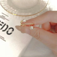 DIY珍珠配件 925銀珍珠戒指空托 雙珠金色銀色指環托 配5-7mm圓珠