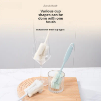 แปรงถ้วย ด้ามยาว แปรงถ้วยในครัวเรือน เน้นการทำความสะอาดตาข่ายมหัศจรรย์ แปรงล้างขวดนม เหมาะสำหรับทำคว