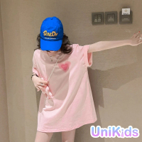 【UniKids】中大童裝短袖愛心印刷T恤 甜美清新風 女大童裝 VPAQL23025(單T恤)