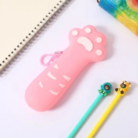 Silicone Creative Cute Cat Claw Shape Pencil Bag Cartoon Large Capacity Pencil Cases Cosmetic Pocket School Stationary Case