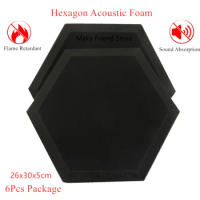 6PCS Hexagonal Acoustic Foam Sound Proofing Protective Sponge Sound Absorption Treatment Panel Wall Decoration Flame Retardant