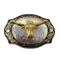Western Style Cowboy Big Heavy Bull Head Golden Cow Belt Buckles Fashion Men Women Waistband Embelishments Cosplay Badges