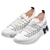 【Hermes 愛馬仕】經典H LOGO編織襪套造型休閒運動鞋(白色_展示品H800270Z-WHI)