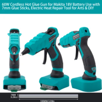 60W Cordless Hot Glue Gun for Makita 18V Battery Use with 7mm Glue Sticks, Electric Heat Repair Tool for Arts &amp; DIY
