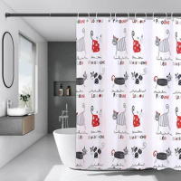 Bathroom curtain cartoon thickened anti-mildew cat PEVA dry and wet separation door curtain thickened shower curtain
