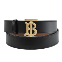 【BURBERRY 巴寶莉】經典滑面牛皮金扣雙面穿扣式皮帶(黑/咖)