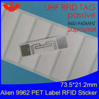 UHF RFID tag sticker Alien 9962 printable PET label 915m 860-960MHZ Higgs9 EPC 6C 20pcs free shipping adhesive passive RFID labe
