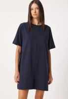 Happiness Istanbul Crew Neck Casual Combed Cotton Dress