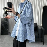 淺藍色襯衫男短袖日系cityboy設計感小眾七分袖襯衣夏季薄款外套