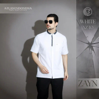 Azlan Indonesia -kemeja Koko Putih Lengan Pendek Zayn Baju Muslim Pria Katun Lembut