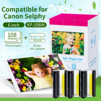 Photo Paper and Ink Cartridge Set KP 108IN KP 36IN 6inch Compatible for Canon Selphy CP1300 CP1200 CP910 Wireless Photo Printer