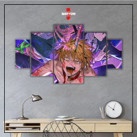 BARYON Hiasan Kamar CHAINSAW MAN DENJI 1 Set Dekorasi Dinding Poster Kayu Pajangan Anime 5pcs