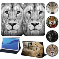 For Huawei MediaPad M5 Lite 8/M5 10.8/M5 Lite 10.1 T3 8.0/T3 10/T5 10 Animal Series PU Leather Stand Folio Cover Case + Stylus