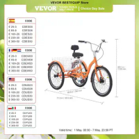 VEVOR 20/24/26inch Adult Tricycles Bike Aluminum Alloy Cruiser Basket &amp; Adjustable Seat Picnic Shopping for Seniors Women Men