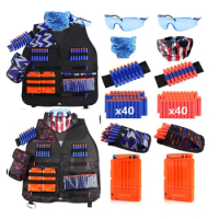Kids Tactical Vest Kit for Nerf Guns N-Strike Elite Series with Refill Darts Dart Pouch, Reload Clip Tactical Mask Wrist Band