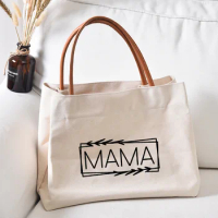 Mama Frame Women Canvas Mom Grandma Nana Mimi Gigi Gift for Mother's Day Baby Shower Beach Travel Customize Tote Bag