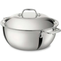 Stew Pot Cookware Silver D3 3-Ply Stainless Steel Dutch Oven 5.5 Quart Induction Oven Broiler Safe 600F Pots and Pans Wok Dining