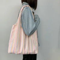Simple Plaid Thin Shoulder Bags New Fashion Women Travel Handbags Large Capacity Canvas College Girls Book Tote Bag