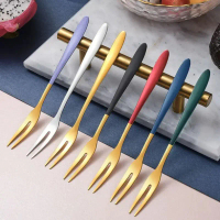Garpu Buah Mini Fruit Dessert Fork Stainless Steel 130mm 7 PCS