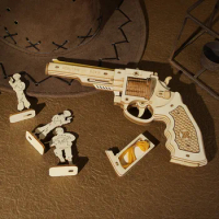 Diy Assembled Wooden Toy Revolver Puzzle Game Boy Children Hand-built Model Rubber Band Gun Non-finished Product