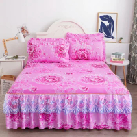 1PC Printed Bedding Set Soft Bed Skirt Bedspread Full Twin Queen King Size Bed Sheet Mattress Cover WithLace Without Pillowcases