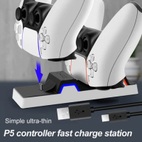 Portable PS5 Controller Charger Dock LED Dual USB C PS5 Gamepad Charging Stand Station Cradle For Sony Playstation 5 Controller