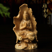 黃楊木質千手觀音手把件 紅木雕刻佛像擺件 隨身佛龕車飾品守護神