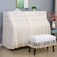 French White Lace Piano Dust Cover Full Cover High-end Luxury Piano Bench Cover Household Electronic Piano Set Full Package