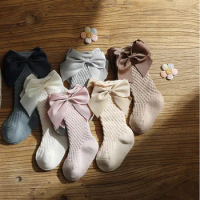 0-5Yrs Children Girls Royal Style Bow Knee High Fishnet Socks Baby Toddler Bowknot In Tube Socks.Kid Hollow Out Socks